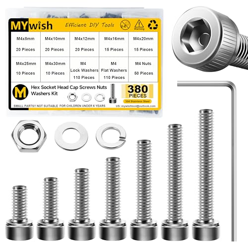 Mywish 900Pcs Black Oxided Steel M3 M4 M5 M6 Metric Screws Assortment & 380Pcs M4 Screw Nuts and Bolts Assortment Kit, Hex Socket Head Bolts and Nuts
