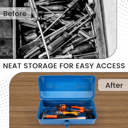15 Inch Metal Tool Box with Lock & Handle- Portable Heavy Duty Workshop