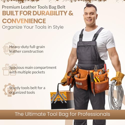 Ap-Leather Real cowhide oil tanned Leather Tool Belt framer Set for Men Carpenters, Framers,Construction Work (Leather Tool Belt with Suspender Maroon) (Maroon Tool Belt) Maroon Tool Belt