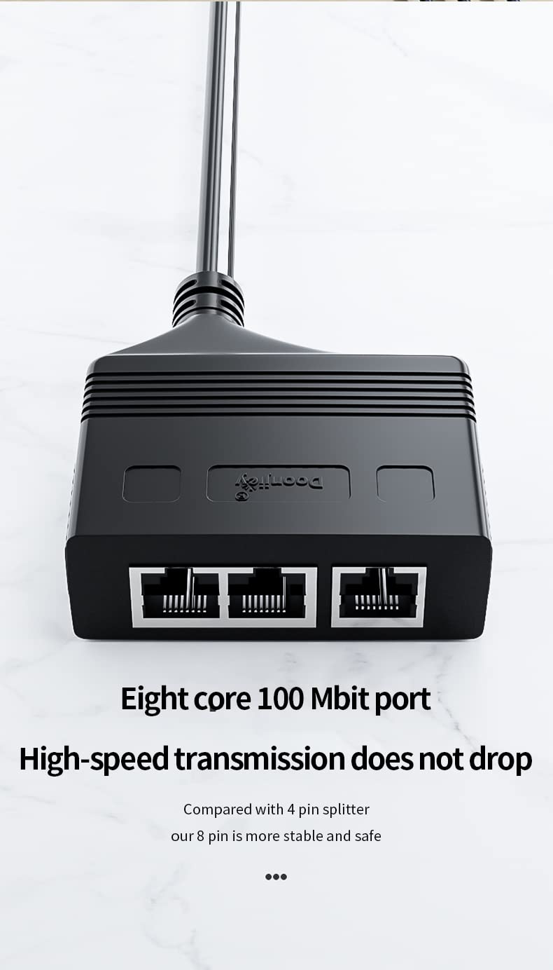 1 to 3 Port RJ45 Network Ethernet Adapter Splitter,esbeecables Ethernet Splitter 1 Male to 3 Female LAN Ethernet Splitter Adapter with USB Charging Port Suitable Super Cat5,Cat5e,Cat6,Cat7,Cat8