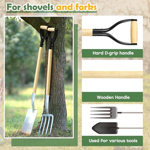 2 Pcs Pitchfork Spading Handle Replacement 30 Inch Wooden Shovel Handle Replacement D Shaped Pitch Fork Handles Tool Accessories for Shovel Scoop Hoe Rake Garden Digging 2