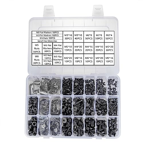 1310 Pcs M2 M3 M4 M5 M6 Hex Flat Head Screws for Home Fixation&Repairs X16-1310 M2 M3 M4 M5 M6 Flat Head Cap