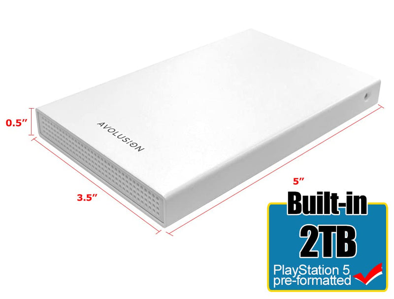Avolusion HD250U3-WH 2TB USB 3.0 Portable External Gaming Hard Drive - White (for PS5, Pre-Formatted) - 2 Year Warranty