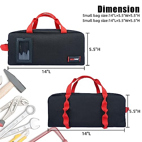 MELOTOUGH Small Canvas Tool Bag Tool Tote Bag with Zipper Utility 14 Inch Tool Organizer Bags for Electrician,Construction,Plumbing,HAVC(Black&Grey)