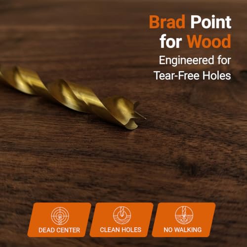 25-Piece HSS Titanium Brad Point Wood Drill Bit Set, Metric 1-13mm 25PC Brad Point