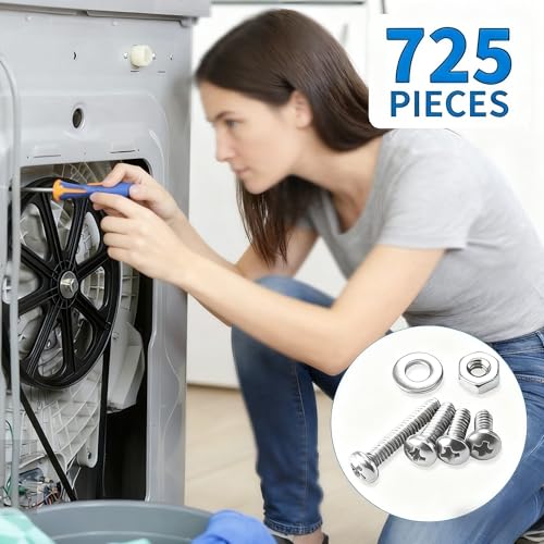 725Pcs Stainless Steel Machine Screw Assortment Kit - Phillips Pan Head #10-24, #8-32, #6-32, #4-40 with Matching Nuts, Bolts & Flat Washers in Reusable Storage Case
