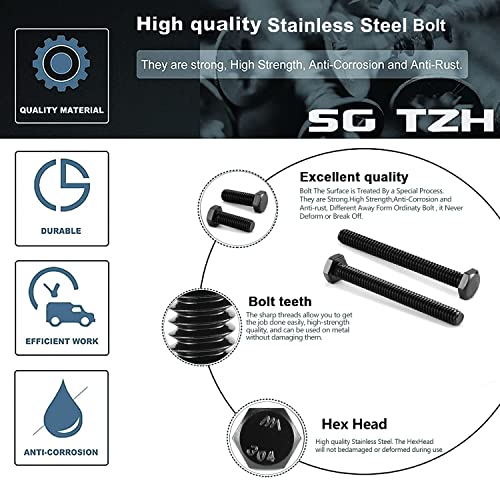 3/8-16 x 4 Inch Hex Head Screw Bolt, 20Pcs 18-8 (304) Stainless Steel, Fully Threaded,Black Oxide by SG TZH 1 3/8-16 x 4"