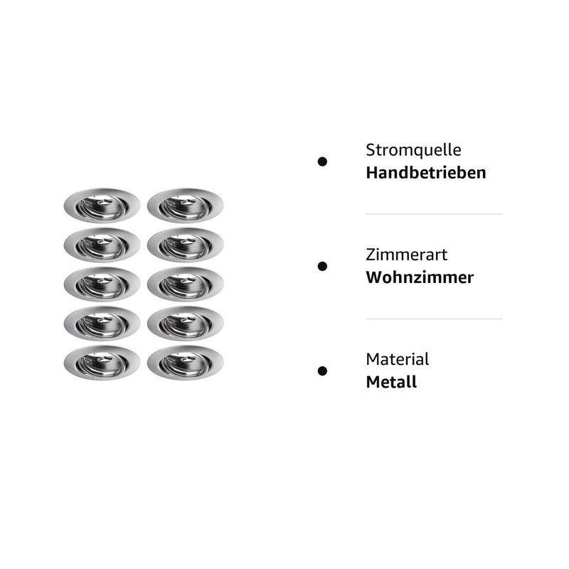 Paulmann 93399 recessed light base round swiveling max. 10x10W recessed spotlight without bulb brushed iron recessed lamp metal ceiling spot GU10