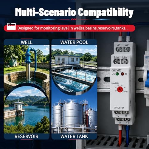 Liquid Timer Control Relay Electronic Liquid Level Controller 10A (GRL8-02+Sensor, AC/DC24V-240V) AC/DC24V~240V GRL8-02 + Sensor
