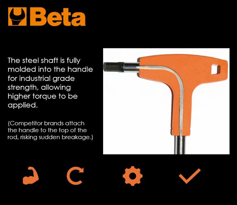 Beta 96T/S5P Set of 5 Metric 2.5mm-6mm T-Handle Hex Key Allen Wrenches | Made in Italy |Ergonomic with Dual Hex Tips|Lanyard Tether Ready Hole|Industrial Strength|Steel Bar Molded Through the Handle