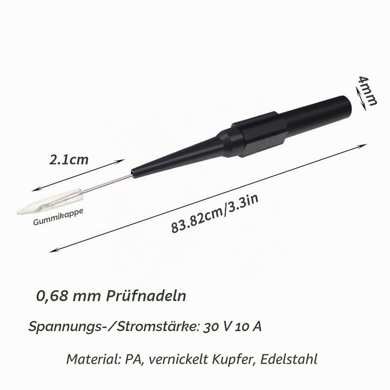 Automotive Industry Back Sample Pins, Red & Black, Pack of 4 | Durchsteck-Messspitzen für Multimeter, 4mm Buchse, 0.7mm Puncture Probe Nadel, 30V/10A, Für kleine IC Pins Elektronikprüfung Red-and-black 4 Stück