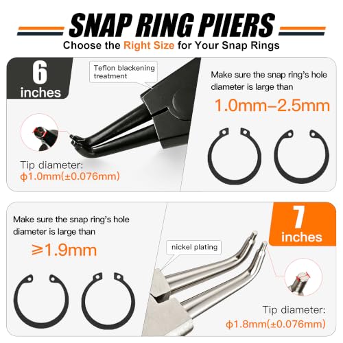 8PCS Snap Ring Pliers Set, 6" & 7" Internal External Circlip Tool