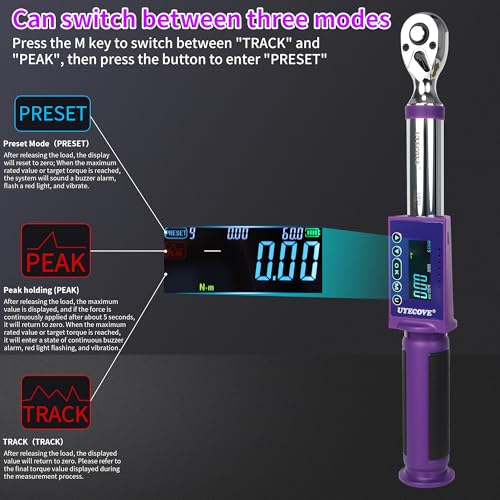 Digital Torque Wrench 3/8 Drive, (3.7-44.2 FT-LB/5-60N.M) ±2% High Accuracy Digital Torque Wrench, With Vibration, Buzzer and LED Alert 3/8-inch (3.7-44.2 Ft-lbs./5-60Nm)