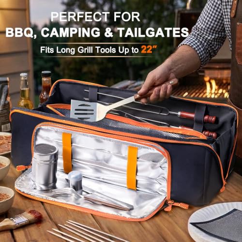 22" Grill Tool Storage Bag, BBQ Utensil Organizer for Blackstone Griddle Black/Orange 22" - Style B