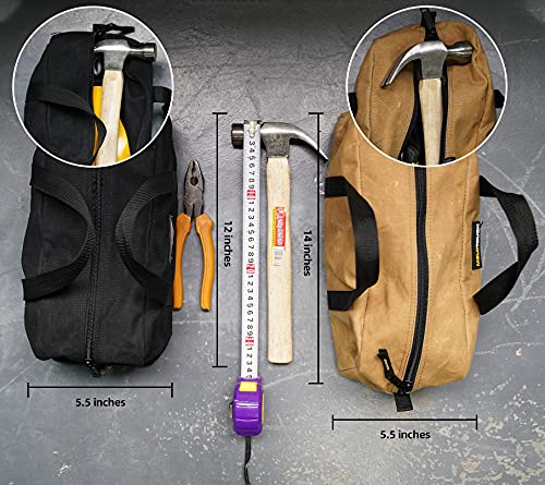 MELOTOUGH 2 PACK Fastener Bag Utility Canvas Zipper Tool Bag + 2 PACK Waxed Canvas Utility Tool Tote bag Combo Kit-Includes 1 Medium & 1 Small Tool Organizer Bags