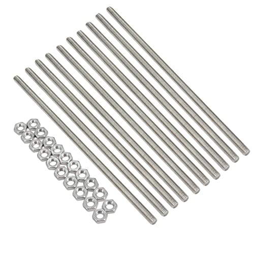 10pcs M8 x 250mm 304 Stainless Steel Fully Threaded Rod Right Hand Threads 1.25mm Pitch with 20pcs Hex Nuts M8-10pcs