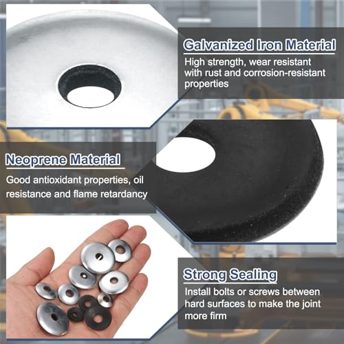 uxcell 120Pcs EPDM Bonded Sealing Rubber Washers, 1/4" x 1-3/16" Galvanized Iron Neoprene Rubber Washers Gasket for Screws, Bolts, Metal Panels, Machinery 1/4" x 1-3/16"