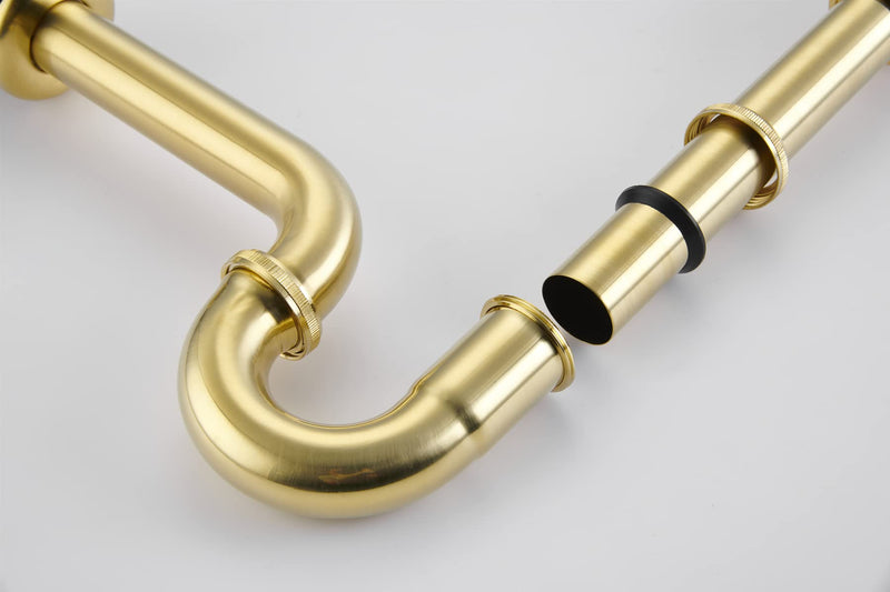 Bathroom Basin Sink U Shape Stopper Complete Set, Adjustable Height 1-1/4 Bottle Trap Basin Sink Waste Drain P Trap Set with Overflow, General US/CA Standard, Brushed Gold U-Stopper Stopper U1-gold