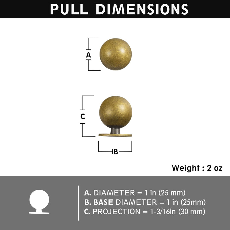 Antique Brass Cabinet Knobs, 1 Inch, Set of 12 | Vintage Zinc Alloy Round Profile for Kitchen Drawers, Dressers, Vanities Antique Brass 1" Diameter