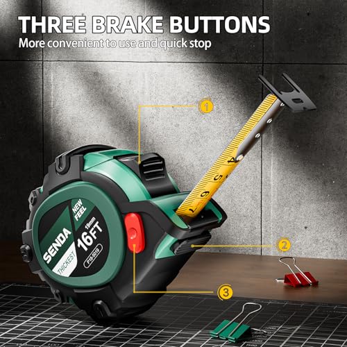 4 Pack Tape Measure 16Ft - Heavy Duty Tape Measure with 25mm Wide with Three Stops, High Precision Measuring Tape Retractable Measuring Tape, Rubber for Comfortable Grip, Fraction Markings 16 FT Green 4