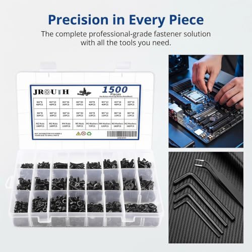 1500Pcs M2 M3 M4 M5 Hex Socket Flat Head Screws Assortment Kit A Black Hex Flat Head Cap Bolts