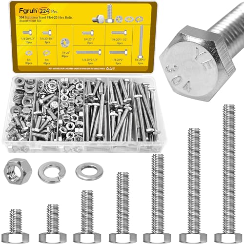 288PCS Metric M6 M8 M10 Flange Head Bolts Assortment Kit & 224PCS SAE 1/4''-20 Hex Bolts Assortment Kit with Nuts, Washers