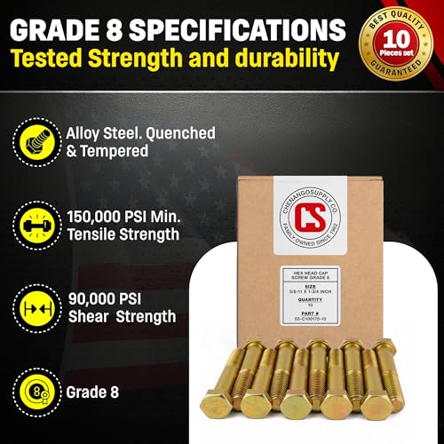 Chenango Supply 5/8-11 x 4 Grade 8 Hex Head Cap Screws 5/8-11 x 4" Hex Bolt