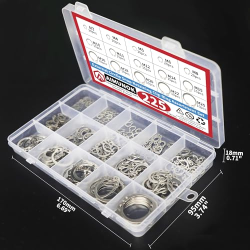 225-Piece 304 Stainless Steel External C-Clip Set+ Snap Ring Pliers),455-Piece Carbon Steel External C-Clip Set,15 Sizes(M3 - M25)
