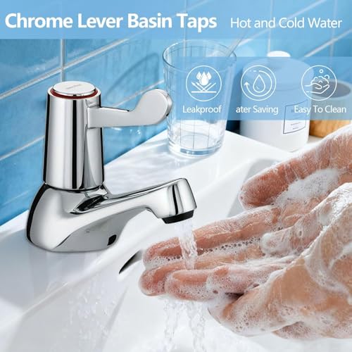 Pair of 2 Bathroom Basin Taps, Chrome Plated Copper Body Lever Bathroom Sink Tap for Hot and Cold Water, Pair of Bathroom Sink Taps for Bathroom Kitchen, Sink tap Double Basin taps