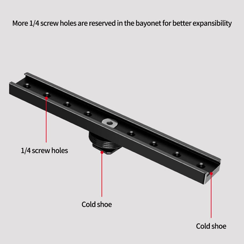 BGNing Dual Cold Shoe Extension Bar, Cold Shoe Splitter, 18cm Extension Rail Bracket Bar 1/4" Screw Cold Shoe Mount for Flash Speedlite Video Light Microphone
