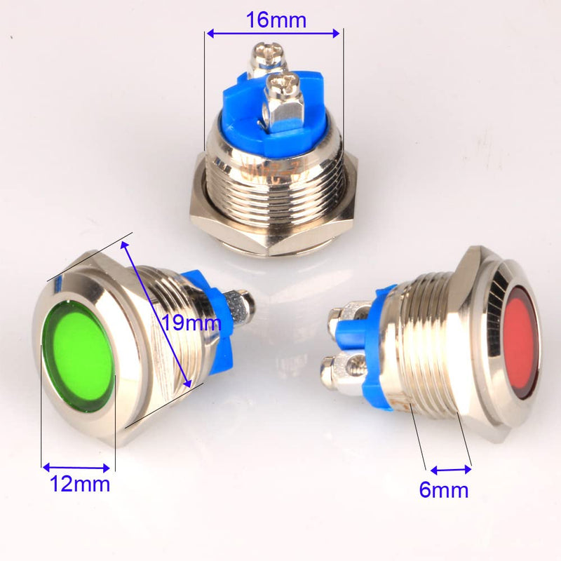 GUUZI 5pcs 12V-24V 16mm LED Metal Indicator Light Waterproof Signal Lamp with Wire(Red/Yellow/Blue/Green/White) Red/Yellow/Blue/Green/White