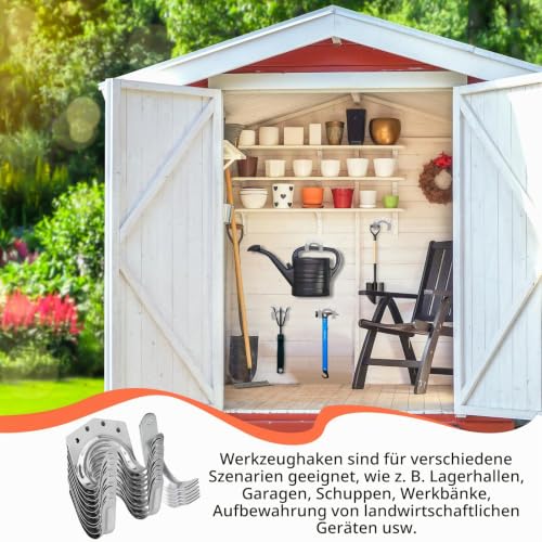 18pcs Garden Tool Holder Hook Holder Garden Tools | Single Hook/Double Hook Device Holder Wall for Garage, Garden, Bicycle Shed with 54 Screws (Silver) Silver