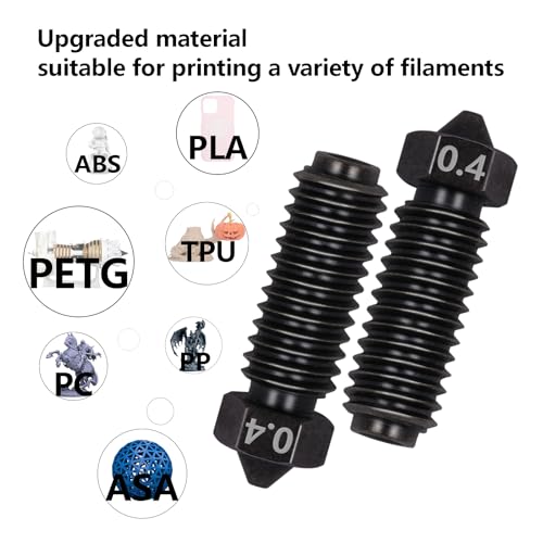 Hardened Nozzle Kit for Anycubic Kobra 3, 4PCS 0.4mm, 2PCS 0.2mm, 0.6mm, 0.8mm High Temperature Wear Resistance 1.75mm Hotend Hardened Steel Nozzles Kit for Kobra 3, Kobra 3 Combo