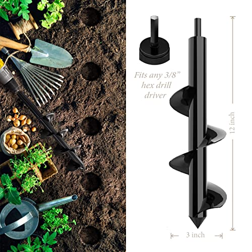 K-Brands Auger Drill Bit for Planting Bundle – 2 x 32 Inch & 3 x 12 Inch Set - Garden Spiral Hole Drill and Bulb Planter Tool - Bedding Plants, Umbrella Holes - 3/8 Inch Hex Drive Drill