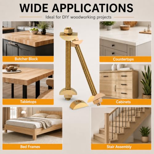 12 Sets M8 x 100mm Countertop Connector Bolts, Furniture Fastening Connectors with Half Moon Washers & Nuts, Draw Bolt Joint Connector for Butcher Block, Bed Frame, Cabinet 12