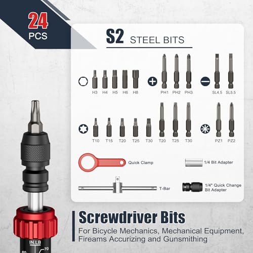 VANPO Torque Screwdriver, 10-70 In-lb, 24 Piece, Click Style for Gunsmith 10-70 inlb