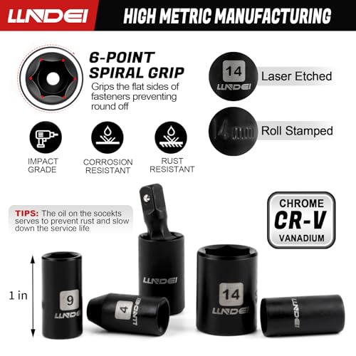 LLNDEI 48 Piece 1/4" Mini Socket Ratchet Wrench Set, Metric Shallow(4-14mm) 48pcs
