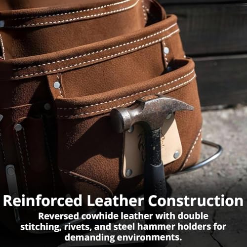 WOLF WTH2141I Heavy-Duty Genuine Reversed Leather 10-Pocket Tool Bag