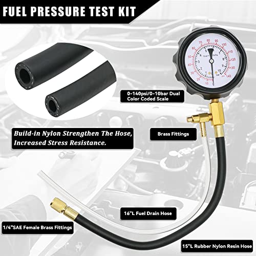 0-140 PSI Automotive Fuel Pressure Tester Kit for Gasoline Engines