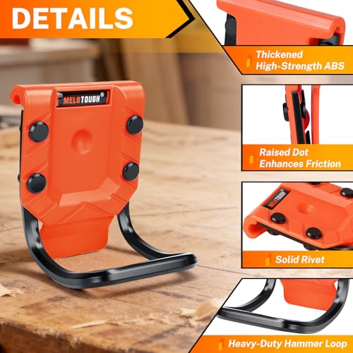 MELOTOUGH Hammer Holder for Belt – Heavy-Duty Orange ABS Holster + Drill Holder for Tool Belt – Orange ABS Holster + Tape Measure Holder for Belt