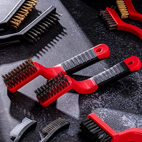 Sumind 30 Pcs Wire Cleaning Brush Set, Metal Brush with Curved Handle Nylon, Brass, Stainless Steel