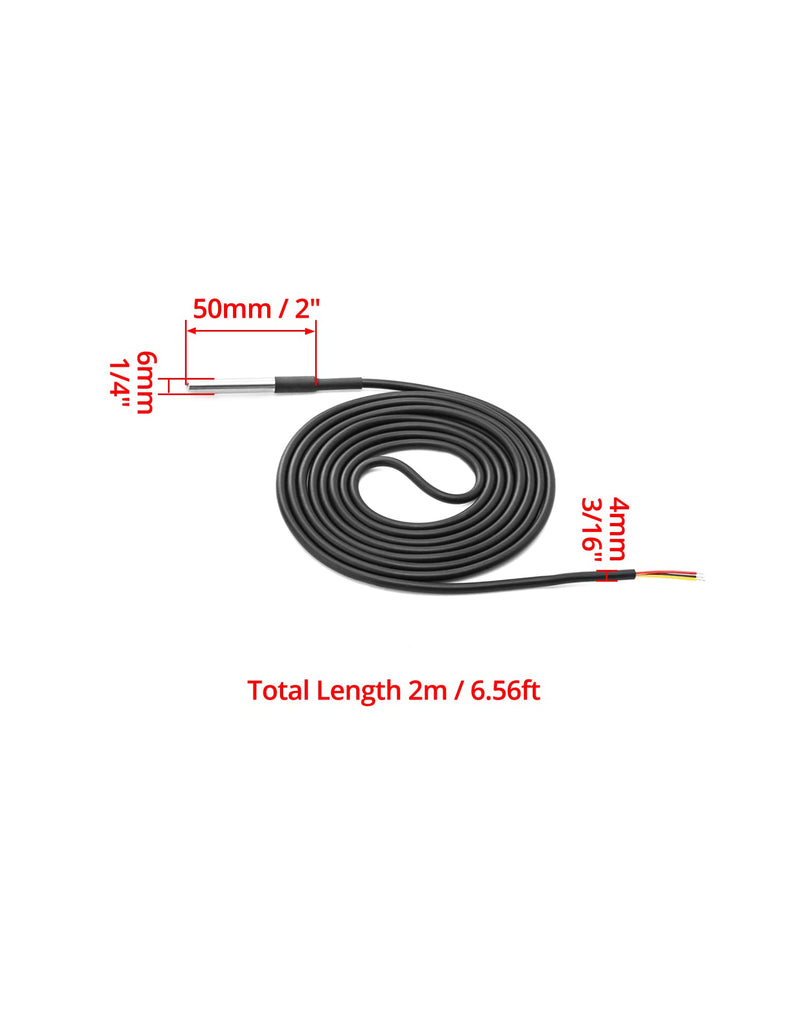 QWORK Pack of 3 DS18B20 temperature sensors, stainless steel temperature sensor, 2 m sensor cable, temperature -55 ° C to + 125 ° C