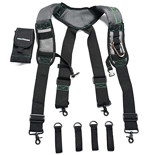 MELOTOUGH 1 PACK Gel Construction Tool Belt Suspenders With Trigger Hook + 2 PACK Tool Holster Cordless Drill Holster Tool Hook Single