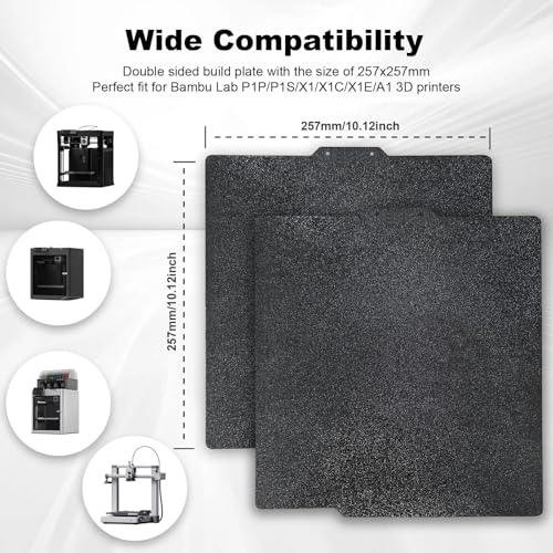 IdeaFormer All Black Textured PEI Plate 257x257mm Double-Sided Build Plate For Bambu Lab X1/X1C/X1E/P1P/P1S/A1 3D Printer Flexible Spring Steel Plate 3D Printer Platform