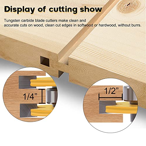 Newdeli 1/2 Inch Shank Tongue and Groove Router Bit Set & Reversible Finger Joint Router Bit - 3pcs Carbide Joinery Wood Milling Cutter for DIY Door Table Cabinet Shelve Furniture
