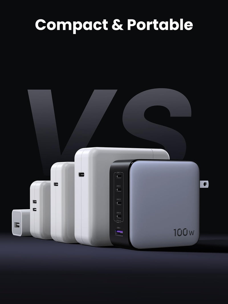 UGREEN Nexode 100W USB C Charger Block, 5-Port GaN Charger Laptop Charger Type C Charger Fast Charging Compatible with MacBook Pro/Air, iPhone 16/15, Galaxy S24, iPad Air, Pixel 8, Steam Deck