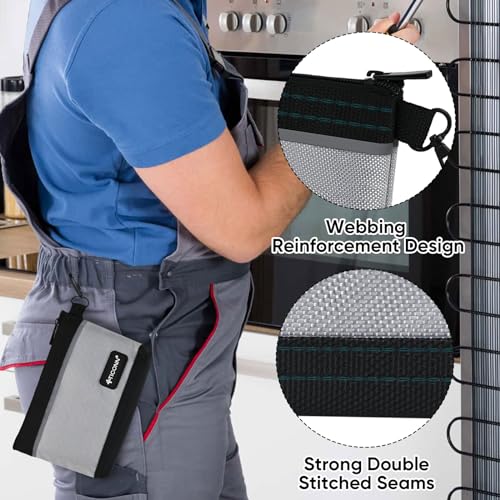 TICONN Tool Pouches with Zipper (6 Pack Combo) + Heavy Duty Tool Bag with Multi-Pockets (12" Standard Base)