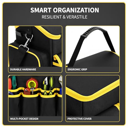 Heavy Duty Tool Bag Organizer, 10.6 x 10.2 x 13.4 in Multi-Pocket Wearproof Polyester Tool Tote with Removable Divider for Technicians, Electricians, Carpenters