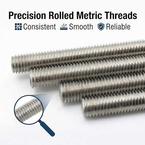 TEN-HIGH 304 Stainless Steel Double End Threaded Stud Bolt M12 x 150mm (Pitch 1.75mm),Heavy Duty Mounting Stud 4PCS, for Structural Fastening, Machine Installation, Flange Connection M12 x L 150mm x P 1.75mm