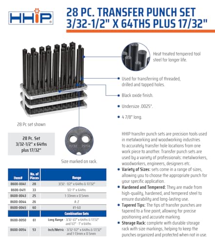HHIP 8600-0045 60 Piece #1-60 Transfer Punch Set 60 Piece Number Set